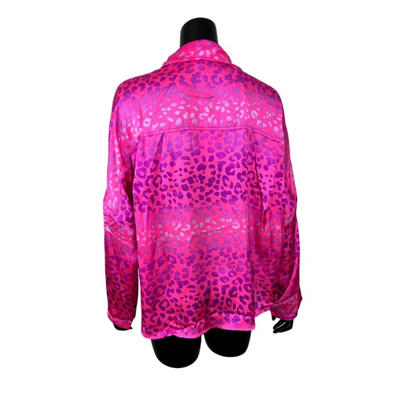 Emily Wonder Pink Animal Print Button Up Long Sleeve Chest Pocket Women's L NWT - Picture 5 of 7